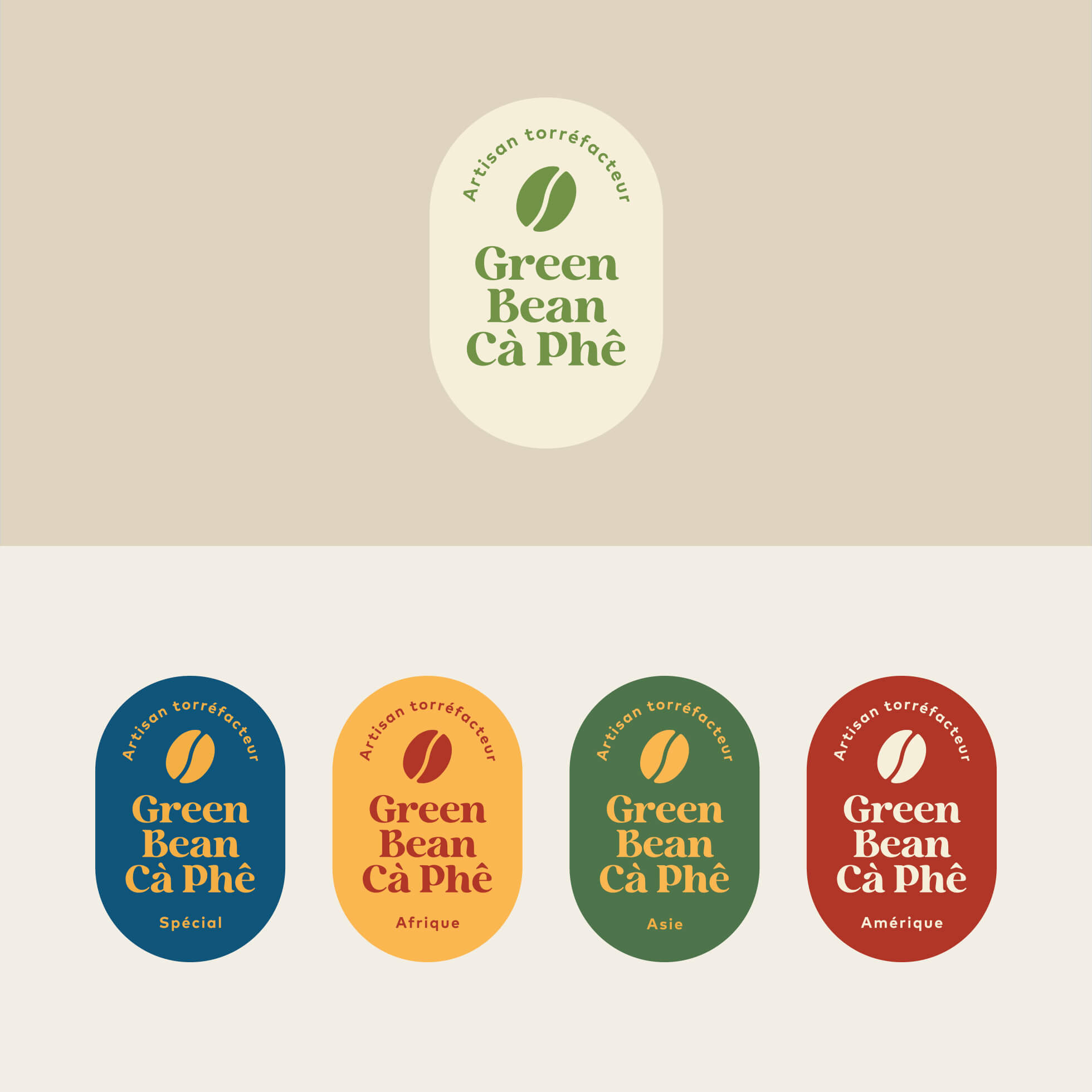 Green Bean Cà Phê : planche des logos réalisés par les Mémés